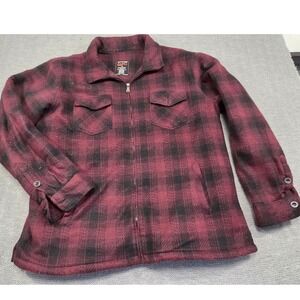 Walnut Creek Men XL Full Zip Fleece Jacket Faux Fur Lined Buffalo Plaid Burgundy